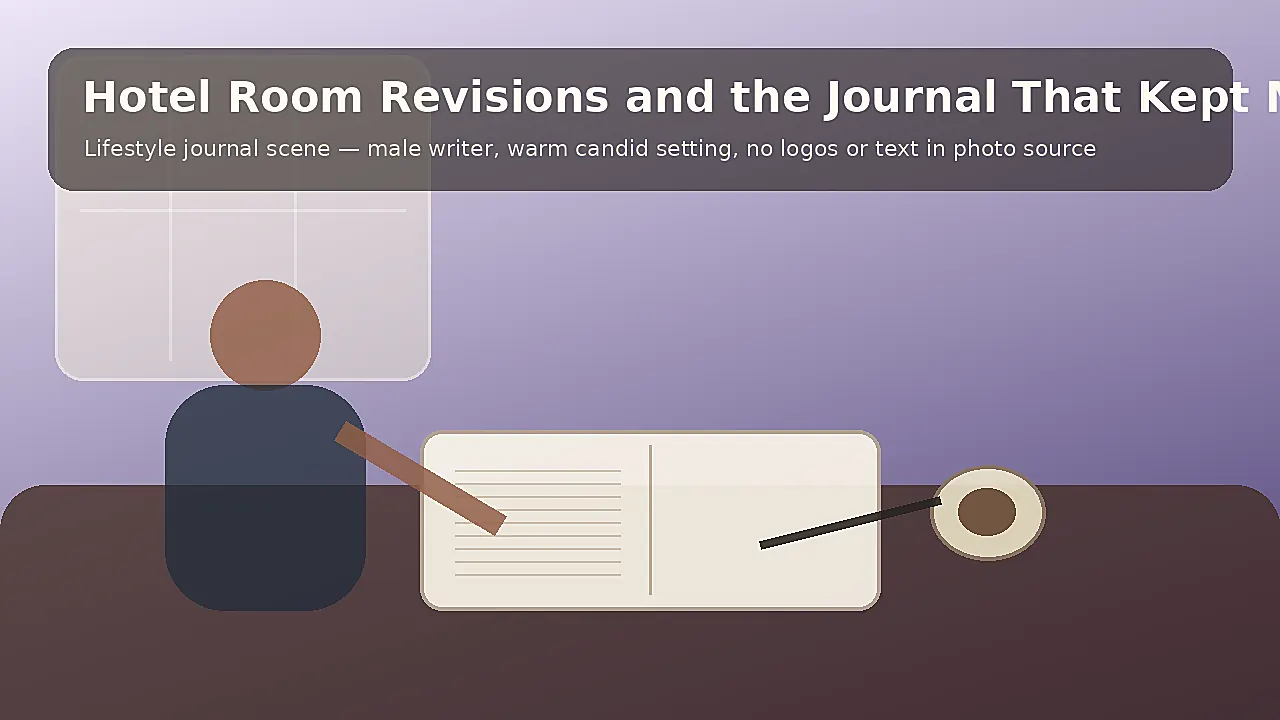 Lifestyle banner for Hotel Room Revisions and the Journal That Kept Me Honest: male writer with journal